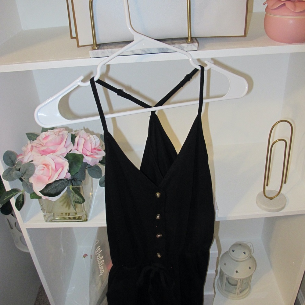 Ecowish Women's V-Neck Spaghetti Strap Drawstring Waisted long Romper NWOT - Picture 4 of 5